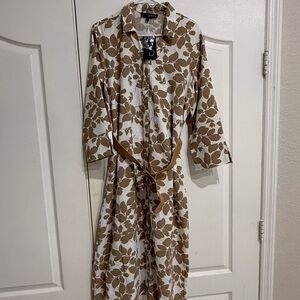 Brown Leaf Print Women's Dress